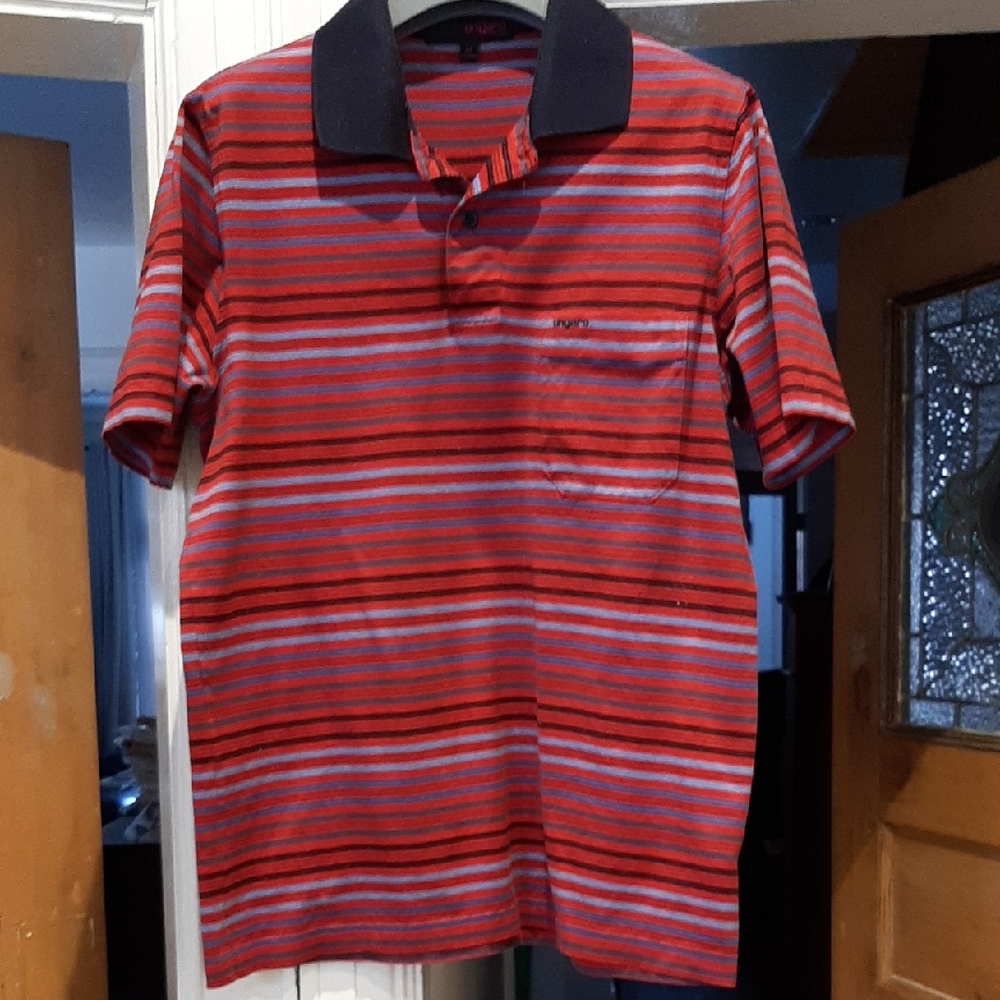 Men's ungaro Homme Med Red Striped Golf Polo Shirt
